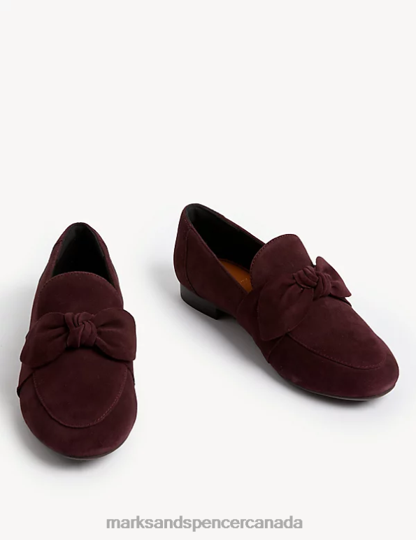 Marks and Spencer Canada - Women Damson Footwear Marks & Spencer Wide Fit Suede Bow Flat Loafers 20VTD2515