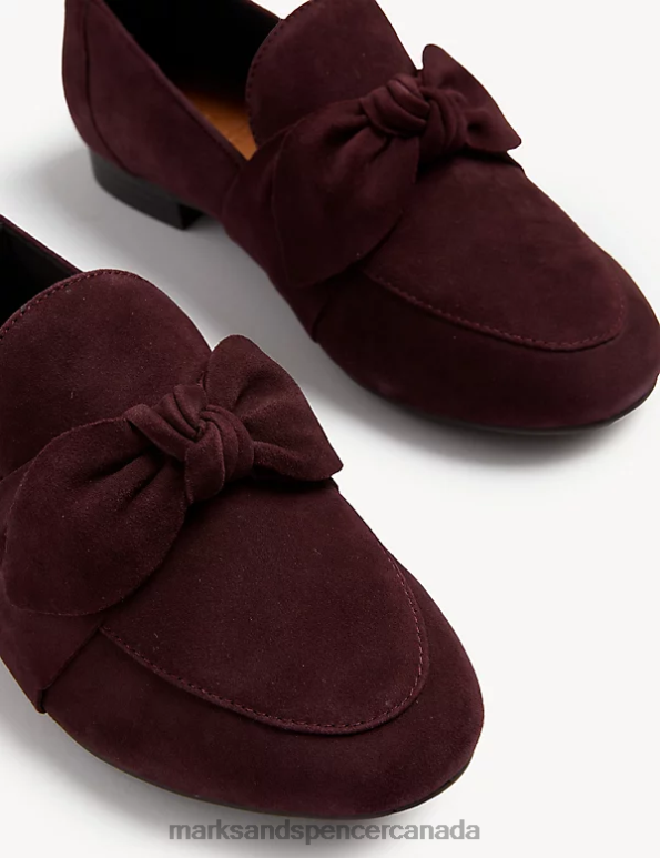 Marks and Spencer Canada - Women Damson Footwear Marks & Spencer Wide Fit Suede Bow Flat Loafers 20VTD2515