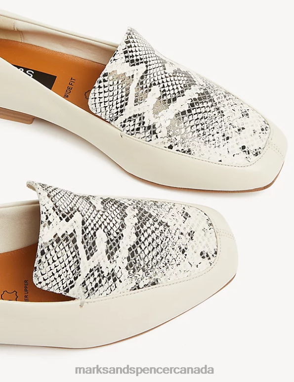 Women Grey Mix Footwear Marks & Spencer Wide Fit Leather Snake Flat Loafers 20VTD569 - Marks and Spencer outlet