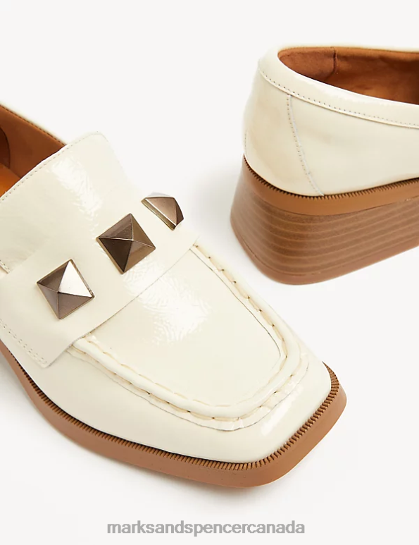 Marks and Spencer near me - Women Ivory Footwear Marks & Spencer Wide Fit Leather Patent Block Heel Loafers 20VTD1442