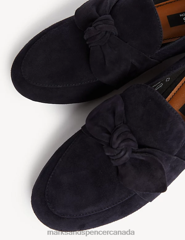 Marks and Spencer sale - Women Navy Footwear Marks & Spencer Wide Fit Suede Bow Flat Loafers 20VTD2169