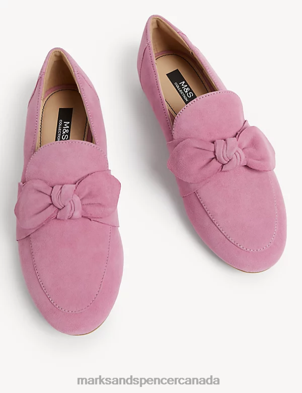 Women Pale Pink Footwear Marks & Spencer Wide Fit Suede Bow Flat Loafers 20VTD2513 - Marks and Spencer Canada locations