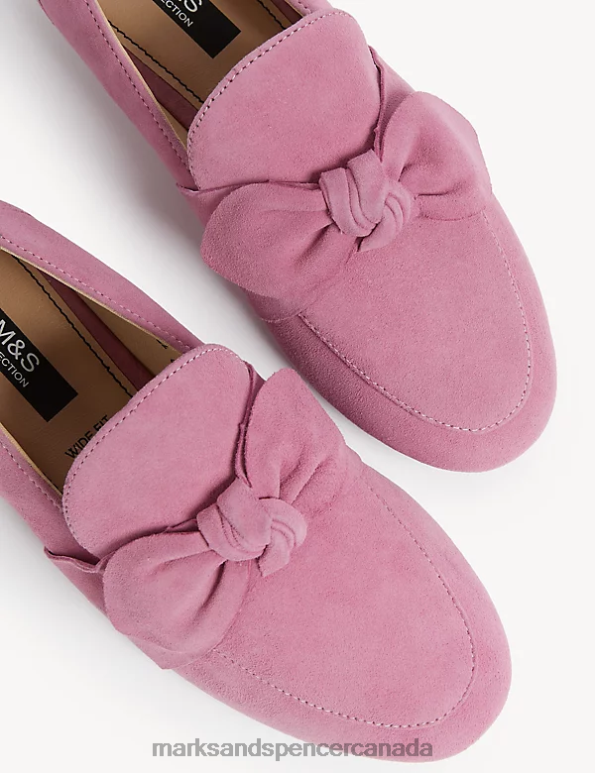 Women Pale Pink Footwear Marks & Spencer Wide Fit Suede Bow Flat Loafers 20VTD2513 - Marks and Spencer Canada locations
