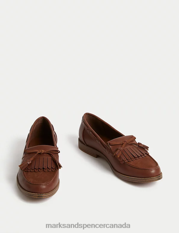 Women Walnut Footwear Marks & Spencer Patent Tassel Bow Loafers 20VTD1177 - Marks and Spencer Canada locations
