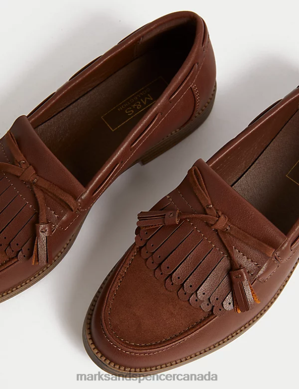 Women Walnut Footwear Marks & Spencer Patent Tassel Bow Loafers 20VTD1177 - Marks and Spencer Canada locations