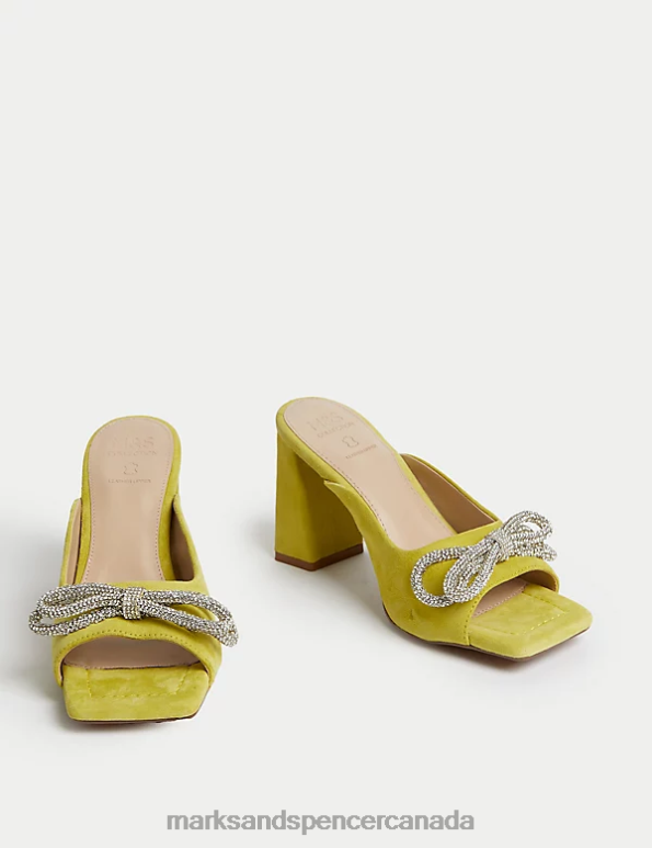 Women Lime Footwear Marks & Spencer Suede Sparkle Block Heel Mules 20VTD115 - Marks and Spencer online