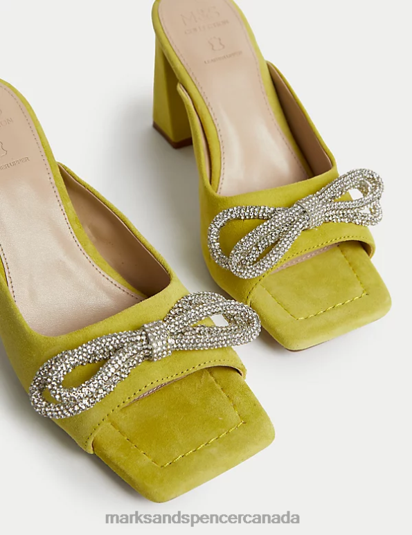 Women Lime Footwear Marks & Spencer Suede Sparkle Block Heel Mules 20VTD115 - Marks and Spencer online