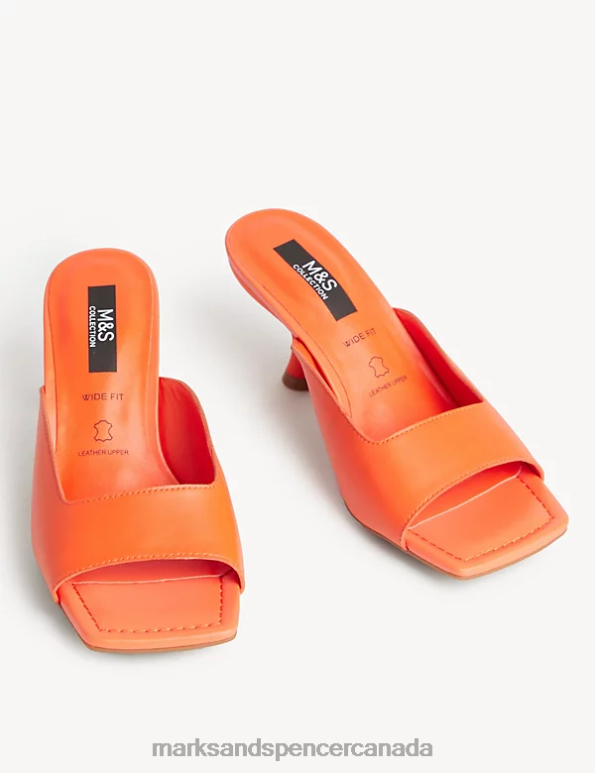 Marks and Spencer Canada - Women Tangerine Footwear Marks & Spencer Wide Fit Leather Kitten Heel Mules 20VTD2830