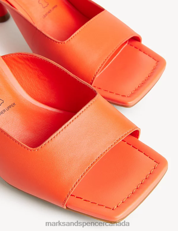 Marks and Spencer Canada - Women Tangerine Footwear Marks & Spencer Wide Fit Leather Kitten Heel Mules 20VTD2830