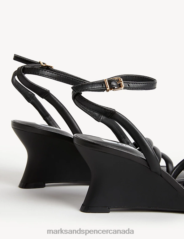 Marks and Spencer near me - Women Black Footwear Marks & Spencer Buckle Strappy Wedge Sandals 20VTD2946