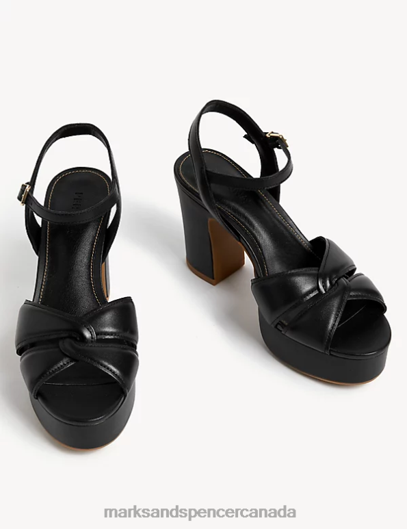 Women Black Footwear Marks & Spencer Leather Ankle Strap Platform Sandals 20VTD2803 - Marks and Spencer Canada locations