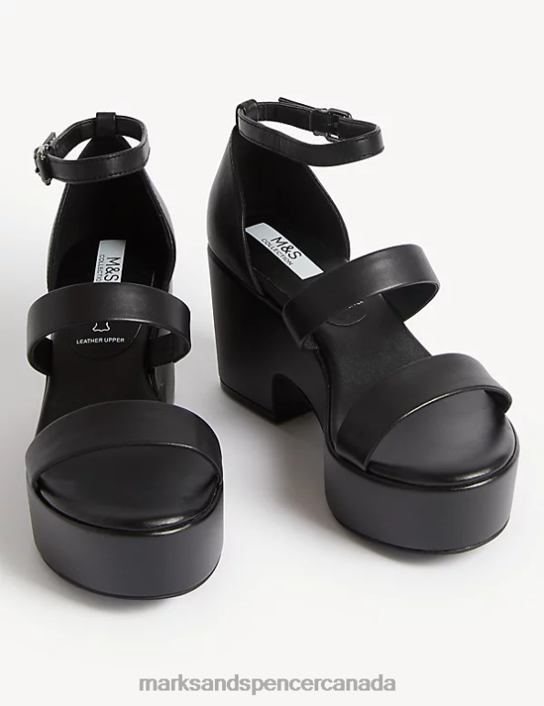 Marks and Spencer sale - Women Black Footwear Marks & Spencer Leather Strappy Platform Sandals 20VTD2279