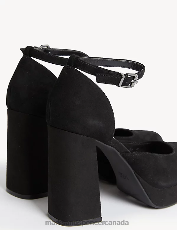 Women Black Footwear Marks & Spencer Suede Ankle Strap Platform Square Toe Heels 20VTD497 - Marks and Spencer Canada locations