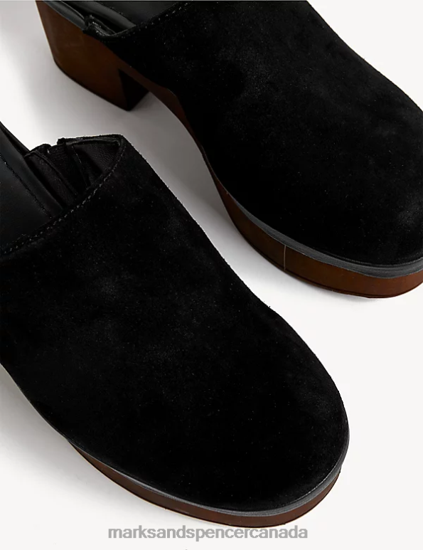 Marks and Spencer sale - Women Black Footwear Marks & Spencer Suede Block Heel Clogs 20VTD1272