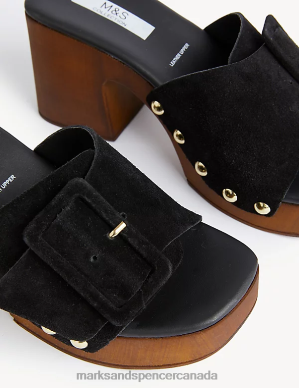 Marks and Spencer near me - Women Black Footwear Marks & Spencer Suede Studded Buckle Clogs 20VTD3096