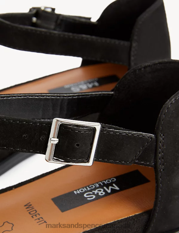 Women Black Footwear Marks & Spencer Wide Fit Suede Ankle Strap Flat Sandals 20VTD3135 - Marks and Spencer Canada locations