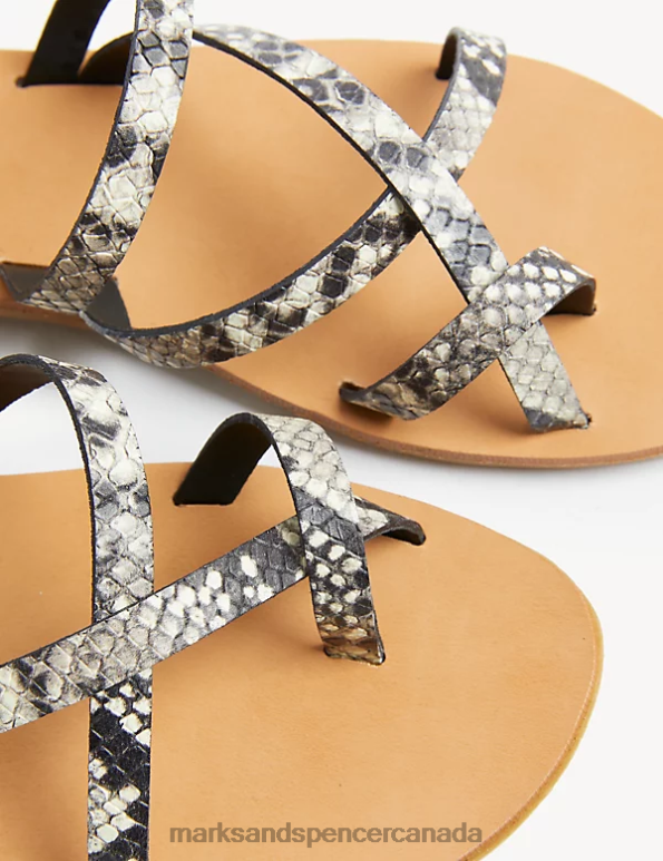 Women Black Mix Footwear Marks & Spencer Leather Strappy Flat Sandals 20VTD1941 - Marks and Spencer Canada locations