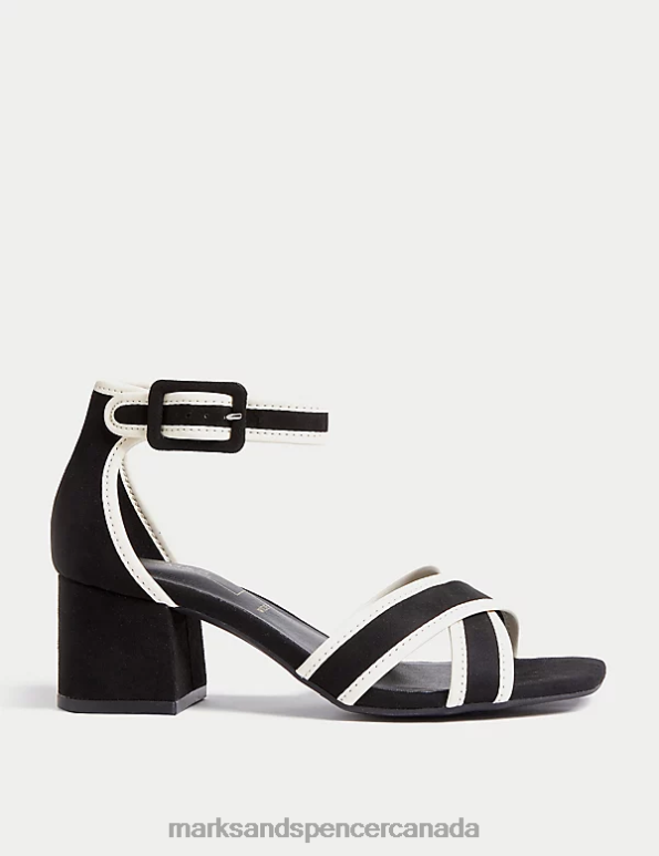 Women Black Mix Footwear Marks & Spencer Wide Fit Ankle Strap Block Heel Sandals 20VTD1800 - Marks and Spencer online