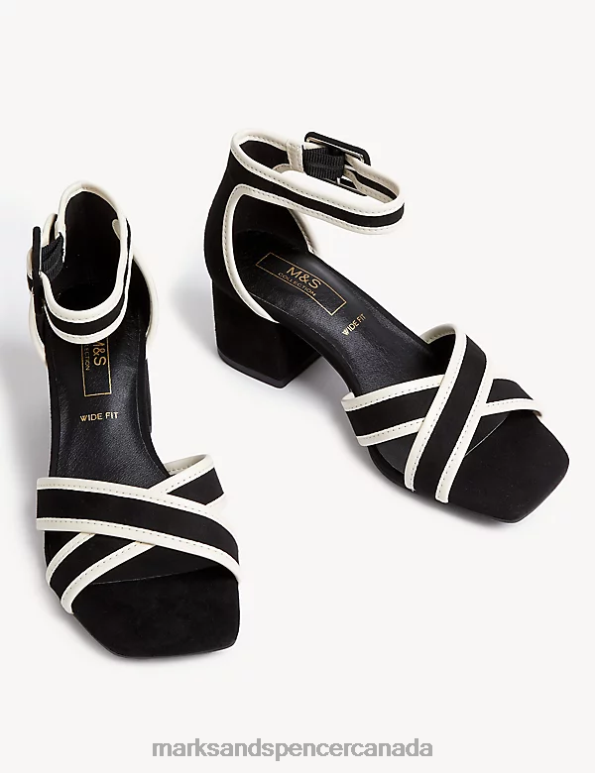 Women Black Mix Footwear Marks & Spencer Wide Fit Ankle Strap Block Heel Sandals 20VTD1800 - Marks and Spencer online