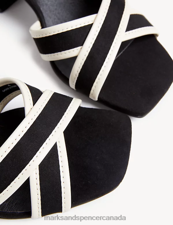 Women Black Mix Footwear Marks & Spencer Wide Fit Ankle Strap Block Heel Sandals 20VTD1800 - Marks and Spencer online