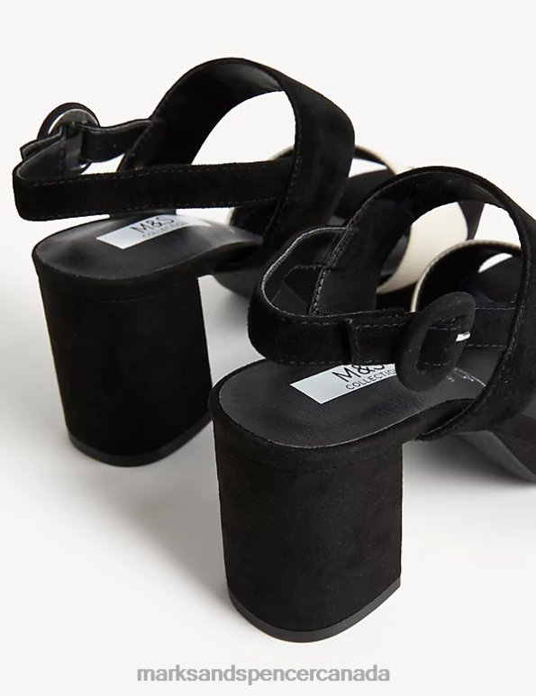 Women Black Mix Footwear Marks & Spencer Wide Fit Suede Platform Block Heel Sandals 20VTD2804 - Marks and Spencer outlet