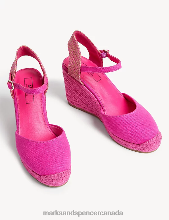 Marks and Spencer Canada - Women Cerise Footwear Marks & Spencer Buckle Ankle Strap Wedge Espadrilles 20VTD1980