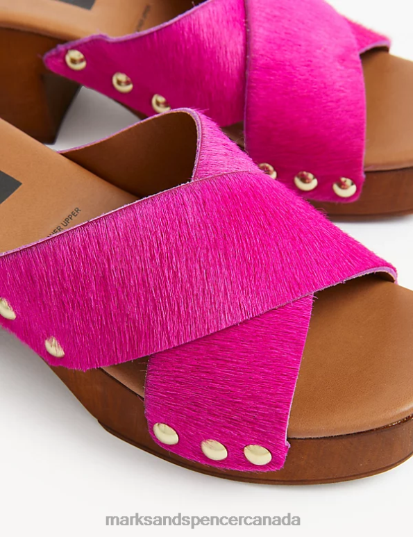 Marks and Spencer near me - Women Cerise Footwear Marks & Spencer Studded Block Heel Open Toe Clogs 20VTD1930