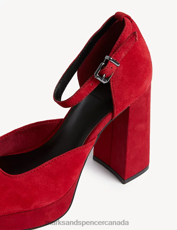 Marks and Spencer Canada - Women Crimson Footwear Marks & Spencer Suede Ankle Strap Platform Square Toe Heels 20VTD880