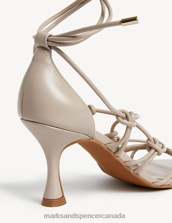 Women Dark Almond Footwear Marks & Spencer Leather Knot Strappy Stiletto Heel Sandals 20VTD1820 - Marks and Spencer outlet