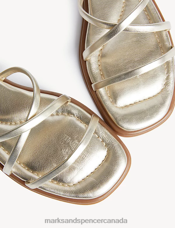 Women Gold Footwear Marks & Spencer Crossover Ankle Strap Flat Sandals 20VTD2795 - Marks and Spencer online
