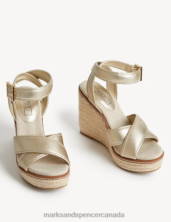 Marks and Spencer sale - Women Gold Mix Footwear Marks & Spencer Canvas Wedge Espadrilles 20VTD2995