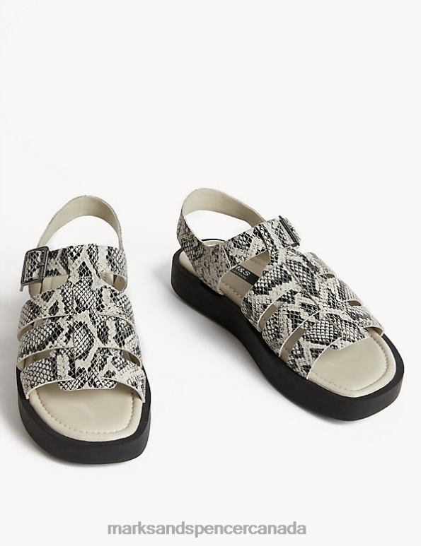 Marks and Spencer near me - Women Grey Mix Footwear Marks & Spencer Leather Flatform Sandals 20VTD1571