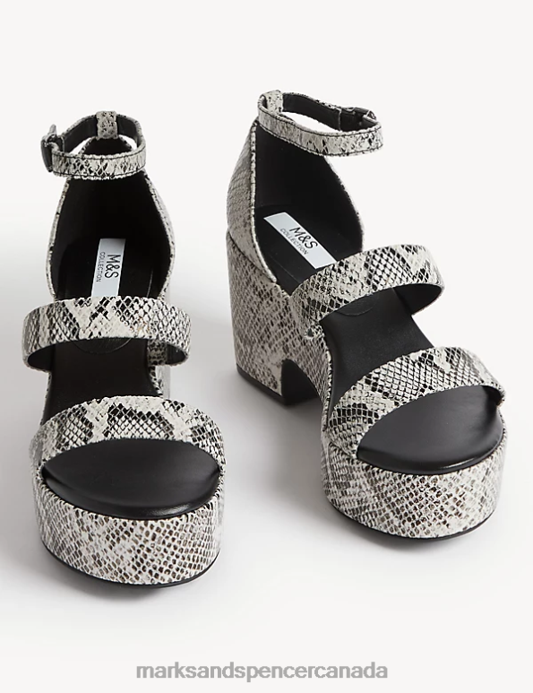 Women Grey Mix Footwear Marks & Spencer Leather Strappy Platform Sandals 20VTD2643 - Marks and Spencer Canada locations