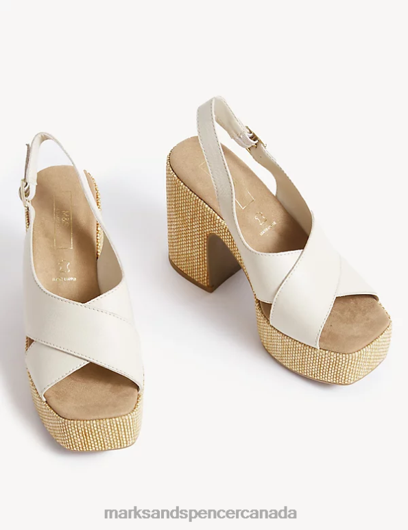 Women Ivory Footwear Marks & Spencer Leather Crossover Platform Sandals 20VTD3045 - Marks and Spencer Canada locations