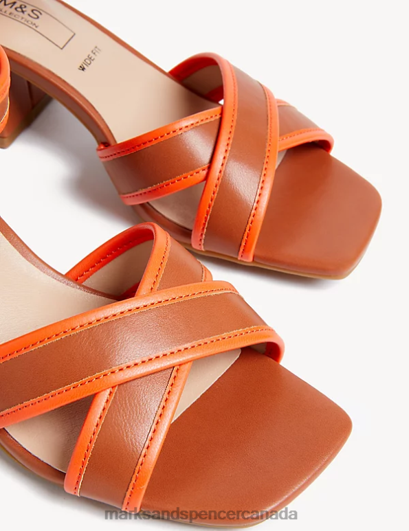 Women Light Tan Mix Footwear Marks & Spencer Wide Fit Ankle Strap Block Heel Sandals 20VTD2866 - Marks and Spencer Canada locations