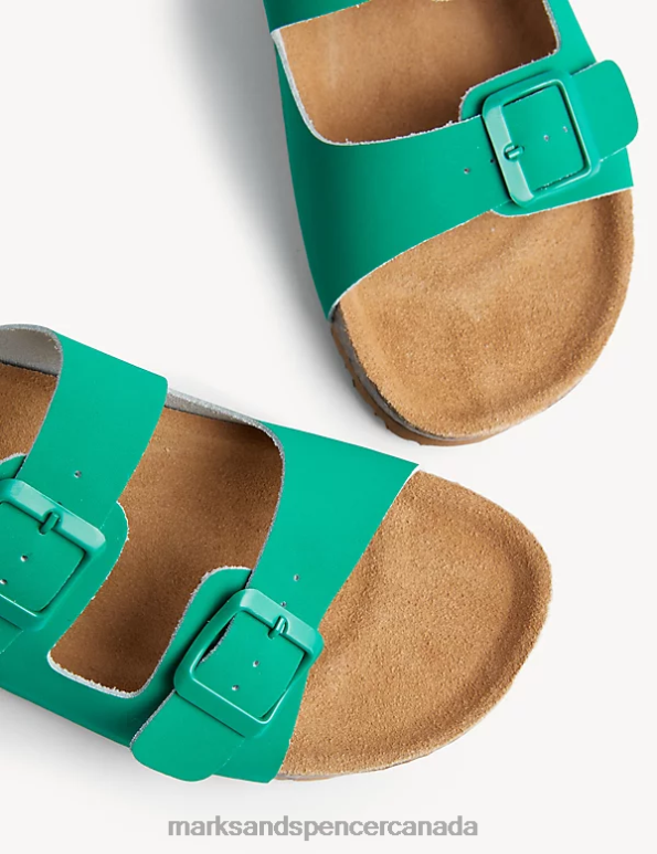 Marks and Spencer sale - Women Medium Green Footwear Marks & Spencer Leather Two Strap Sandals 20VTD3113