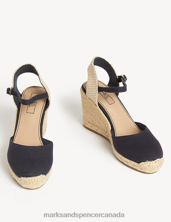 Marks and Spencer near me - Women Navy Mix Footwear Marks & Spencer Ankle Strap Wedge Espadrilles 20VTD2821