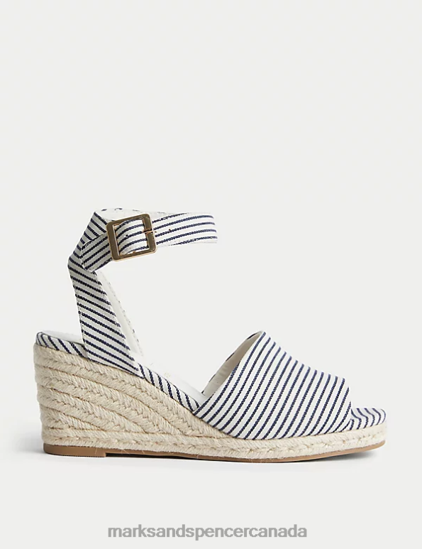 Women Navy Mix Footwear Marks & Spencer Wide Fit Wedge Espadrilles 20VTD3071 - Marks and Spencer outlet
