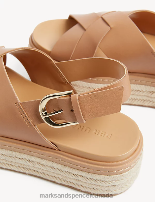 Marks and Spencer near me - Women Pale Tan Footwear Marks & Spencer Leather Crossover Flatform Sandals 20VTD2448