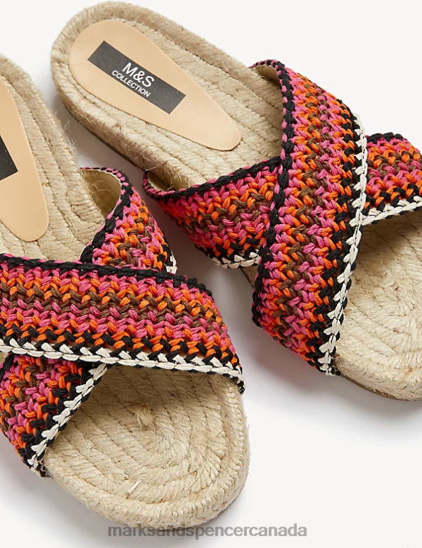Marks and Spencer near me - Women Pink Mix Footwear Marks & Spencer Woven Crossover Flat Espadrilles 20VTD1089