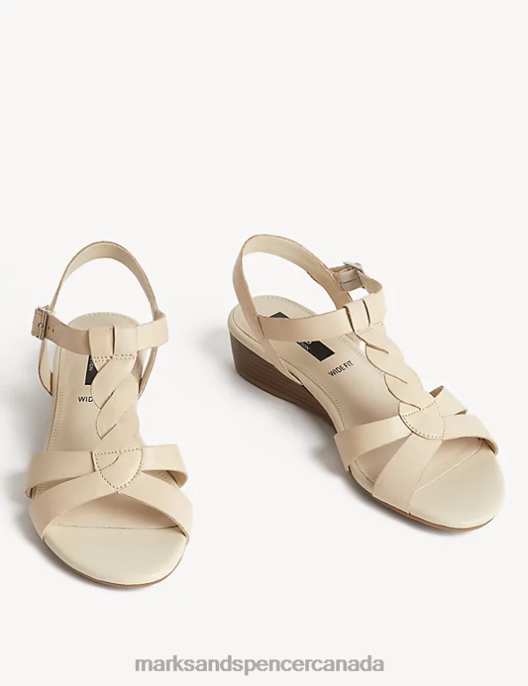 Marks and Spencer sale - Women Stone Footwear Marks & Spencer Wide Fit Leather Wedge Sandals 20VTD2766