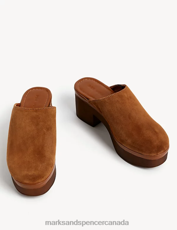Women Tan Footwear Marks & Spencer Suede Block Heel Clogs 20VTD1607 - Marks and Spencer outlet