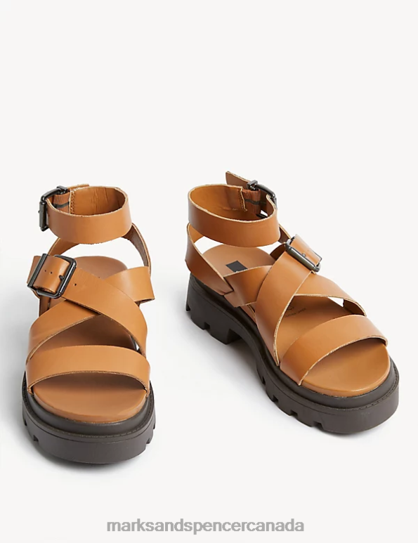 Women Tan Footwear Marks & Spencer Wide Fit Leather Buckle Ankle Strap Sandals 20VTD2098 - Marks and Spencer online