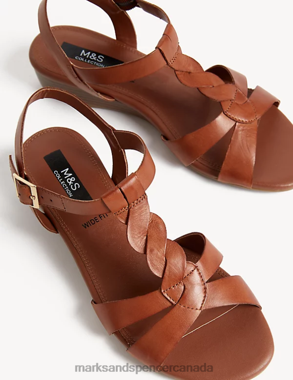 Marks and Spencer near me - Women Tan Footwear Marks & Spencer Wide Fit Leather Wedge Sandals 20VTD2765