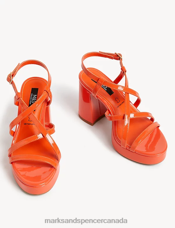 Marks and Spencer Canada - Women Tangerine Footwear Marks & Spencer Metallic Strappy Platform Sandals 20VTD3157