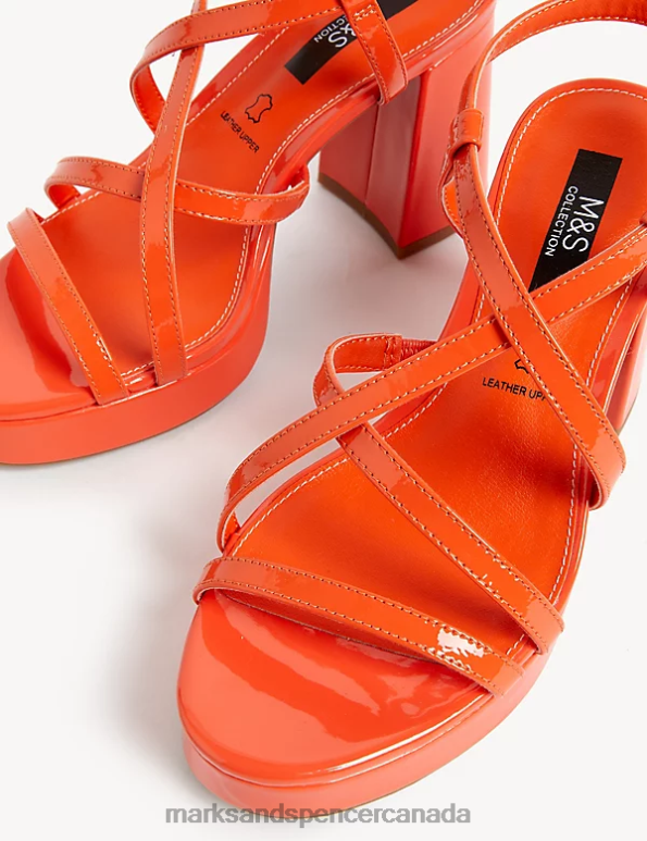 Marks and Spencer Canada - Women Tangerine Footwear Marks & Spencer Metallic Strappy Platform Sandals 20VTD3157