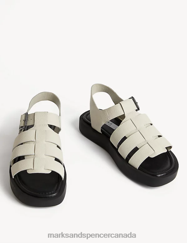 Marks and Spencer Canada - Women White Footwear Marks & Spencer Leather Flatform Sandals 20VTD1898