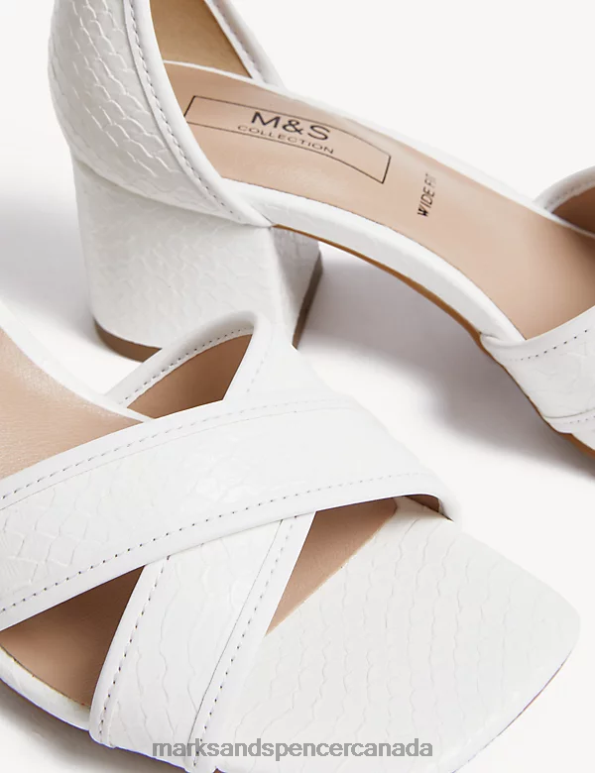Marks and Spencer near me - Women White Mix Footwear Marks & Spencer Wide Fit Ankle Strap Block Heel Sandals 20VTD3183