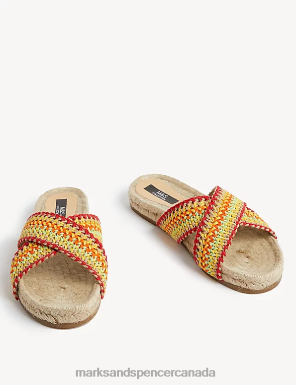 Women Yellow Mix Footwear Marks & Spencer Woven Crossover Flat Espadrilles 20VTD693 - Marks and Spencer outlet