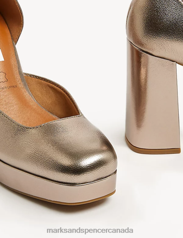 Women Antique Gold Footwear Marks & Spencer Leather Ankle Strap Platform Court Shoes 20VTD1297 - Marks and Spencer online
